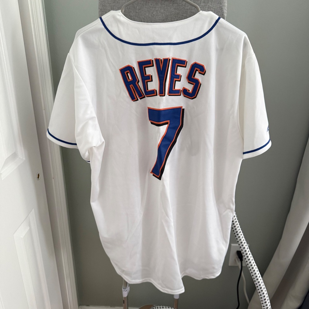 Majestic New York Mets Jose Reyes 7 Jersey Mens L White MLB Y2K Throwback 6400 - Picture 2 of 6